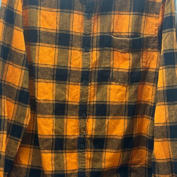HALLOWEEN READY Forever 21 BLACK ORANGE CHECKERED BUTTON DOWN UNISEX LARGE - Picture 2 of 8